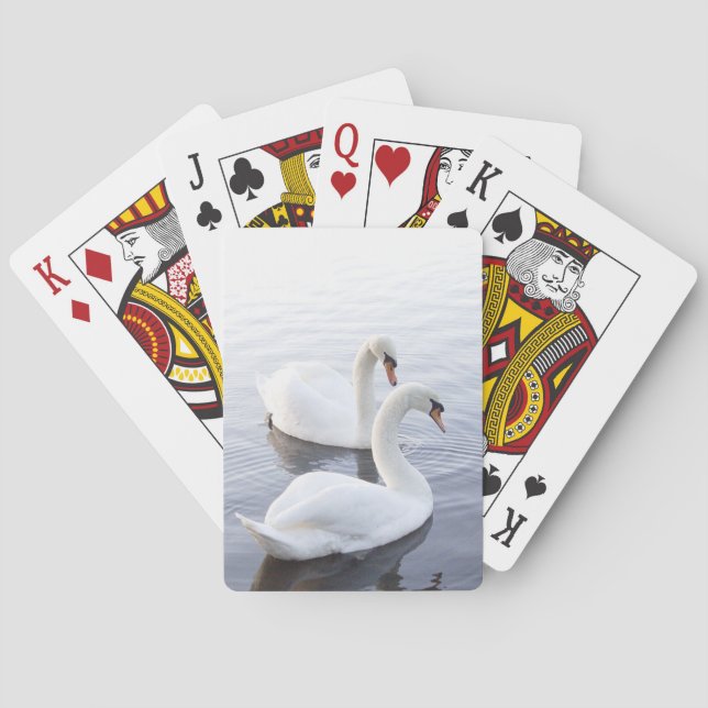 Two Swans Swimming on Tranquil Lake Playing Cards (Back)