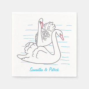 Two Swans Swimming Outlines Personalised Napkins