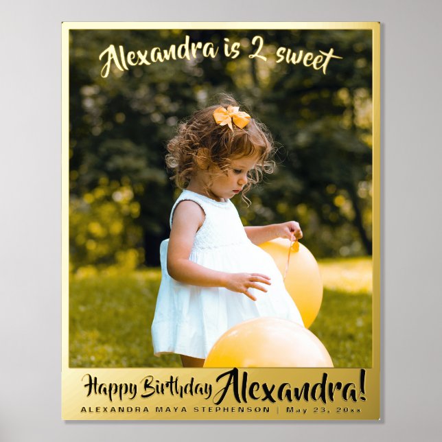 Two Sweet 2nd Birthday Baby Name Photo Gold Silver Foil Prints (Front)