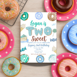 Two Sweet 2nd Birthday for Boy Doughnut Candy  Invitation