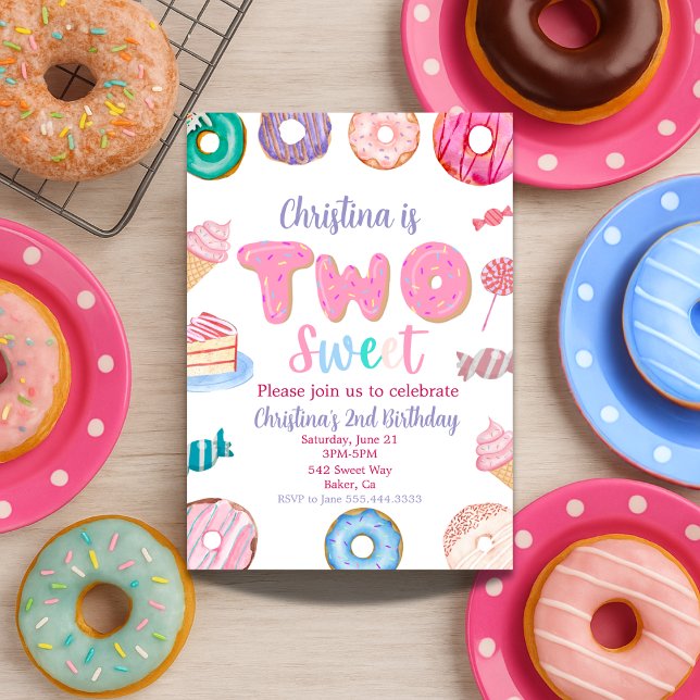 Two Sweet 2nd Birthday for Girl Doughnut Candy Invitation (Creator Uploaded)