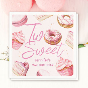 TWO Sweet 2nd Birthday Girls Pink Doughnut Paper Napkin