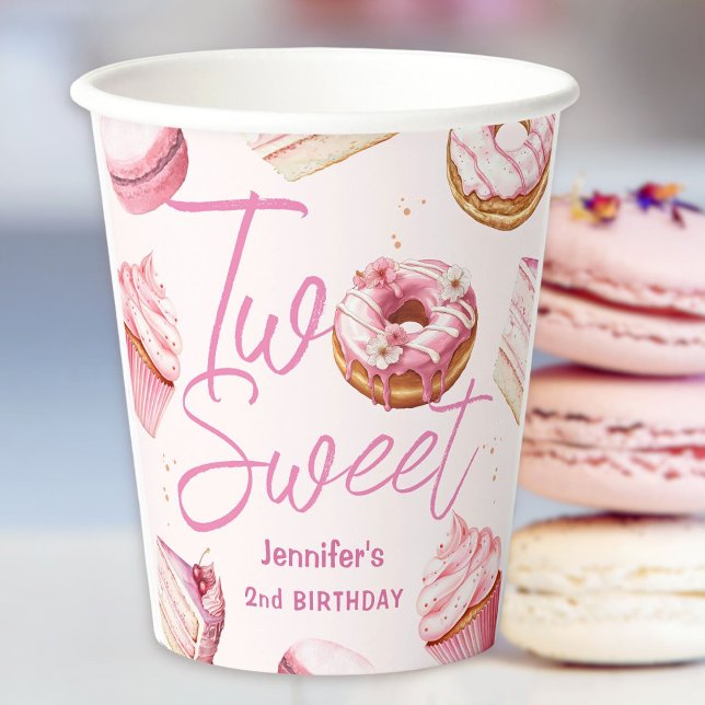TWO Sweet 2nd Birthday Girls Pink Doughnut Paper Paper Cups (Creator Uploaded)