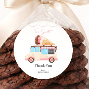 Two Sweet 2nd Birthday Ice Cream Struck Thank You Classic Round Sticker