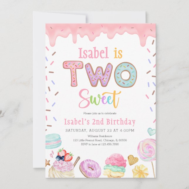 Two Sweet 2nd Birthday Invitation (Front)