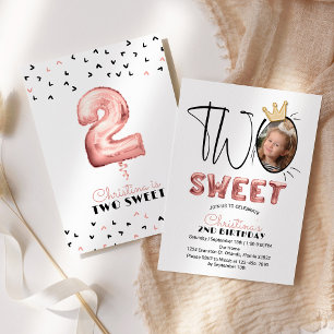 Two Sweet 2nd Birthday Party Cute Balloons Photo Invitation