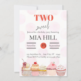 Two Sweet 2nd Birthday Party Invitation