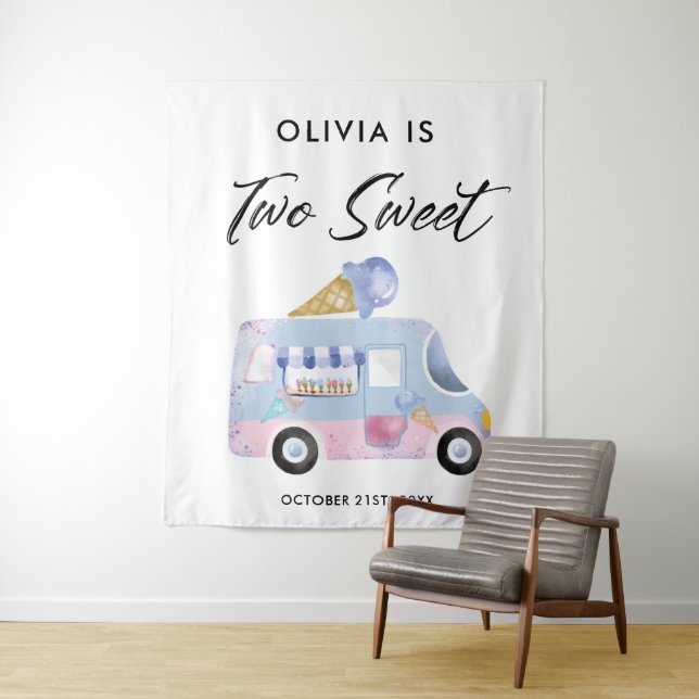Two Sweet 2nd Birthday Party Photo Backdrop Tapestry (In Situ)