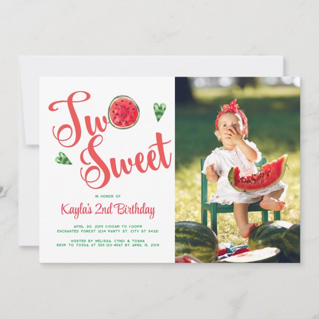 Two Sweet 2nd Birthday Photo Invitation (Front)