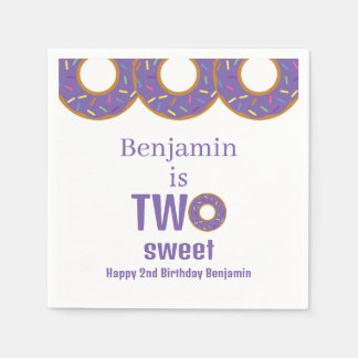 Two Sweet 2nd Birthday Purple Donut Party Napkin