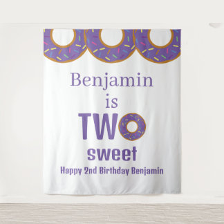 Two Sweet 2nd Birthday Purple Doughnut Party Tapestry