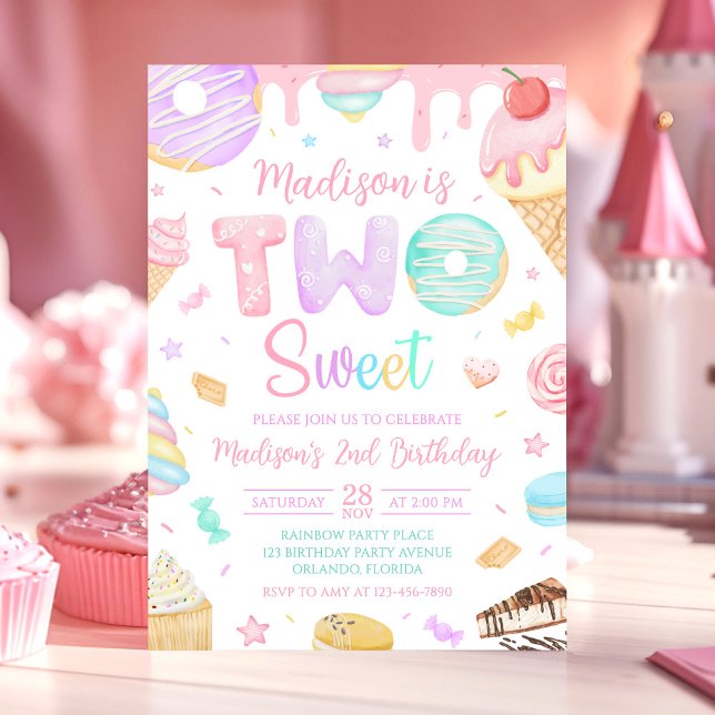 Two Sweet 2nd Donut Theme Birthday Invitation (Creator Uploaded)