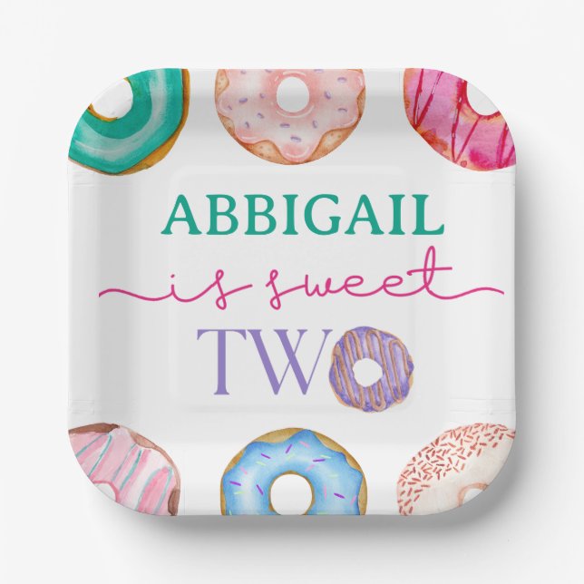 Two Sweet 2nd Doughnut Theme Birthday  Paper Plate (Front)