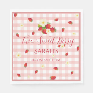 Two Sweet Berry Strawberry 2nd Birthday Party Napkin