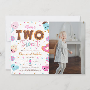 Two Sweet Birthday, 2nd Birthday Photo Girl Doughn Invitation