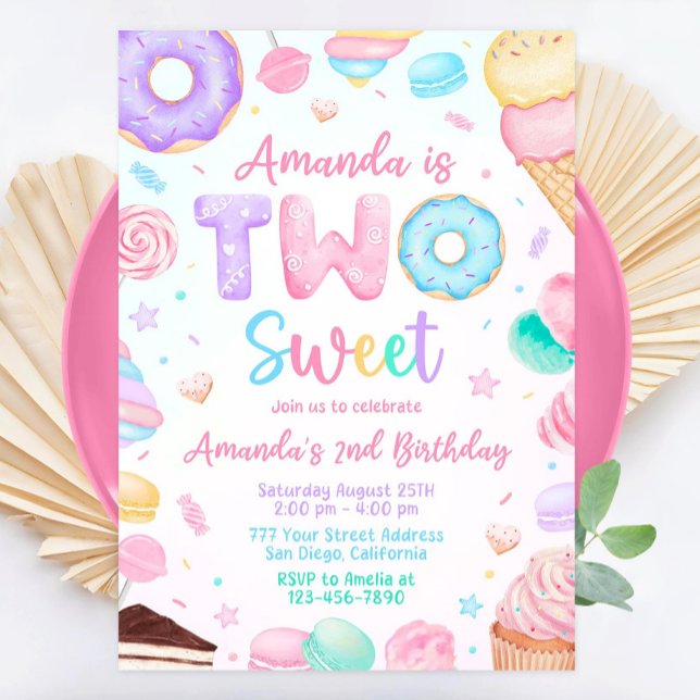 Two Sweet Birthday Invitation, 2nd Birthday Girl 2 Invitation (Creator Uploaded)