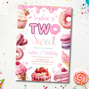 Two Sweet Birthday Invite, 2nd Birthday Girl Dough Invitation