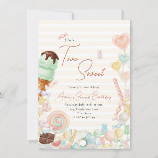 Two Sweet Birthday Invite Yellow Stripe