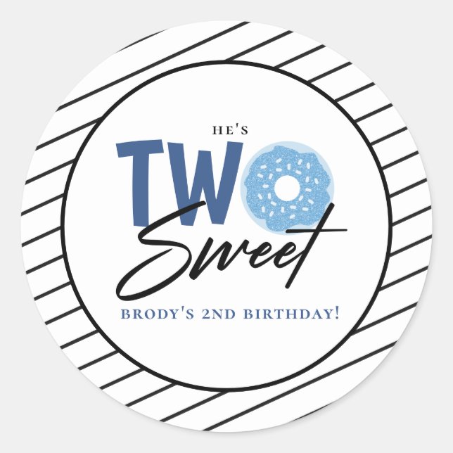 Two Sweet Blue Doughnut 2nd Birthday Classic Round Sticker (Front)