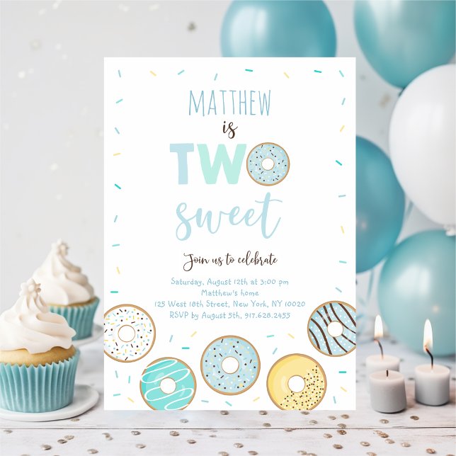 Two Sweet Blue Doughnut First Birthday Invitation (Creator Uploaded)