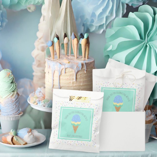 Two sweet blue ice cream cone 2nd birthday favour bag (Creator Uploaded)
