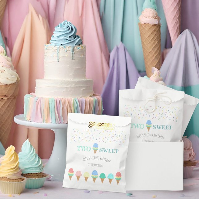 Two sweet blue ice cream cone 2nd birthday favour bag (Creator Uploaded)