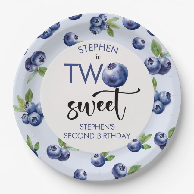 Two sweet blueberries kids birthday paper plate (Front)