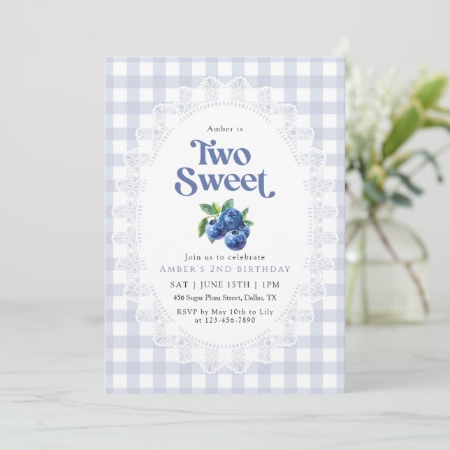 Two Sweet Blueberry Birthday Invitation (Standing Front)