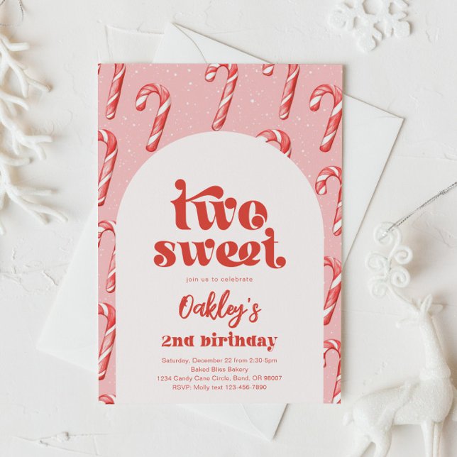 Two Sweet Candy Cane Birthday Invitation (Creator Uploaded)