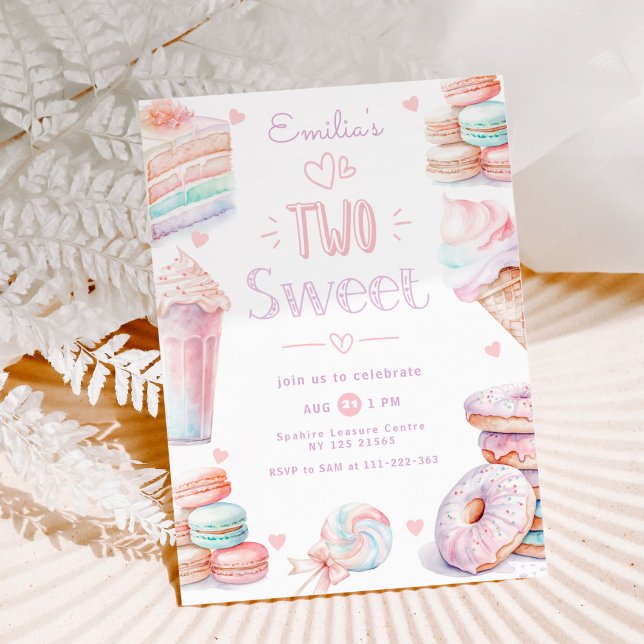 Two sweet candy pastel sweet treats 2nd birthday invitation (Creator Uploaded)