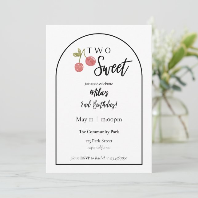 Two Sweet Cherry Birthday Invitation (Standing Front)