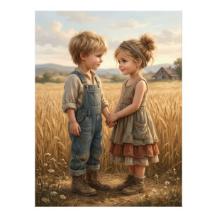 Two Sweet Children Standing In Country Field Photo Print