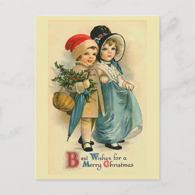 "Two Sweet Children" Vintage Christmas Postcard (Front)
