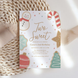 Two Sweet Christmas Cookie 2nd Birthday Invitation