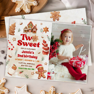Two Sweet Christmas Cookie 2nd Birthday Photo Invitation