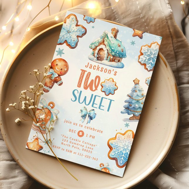 Two Sweet Christmas cookies Boy 2nd birthday Invitation (Creator Uploaded)