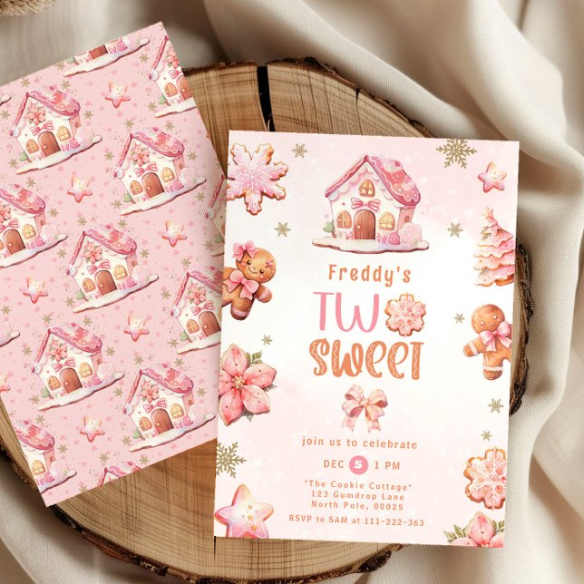 Two Sweet Christmas cookies girl 2nd birthday Invitation (Creator Uploaded)