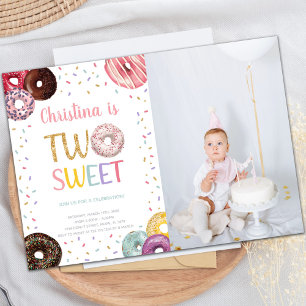 Two Sweet Colours Doughnut Birthday Invitations ph