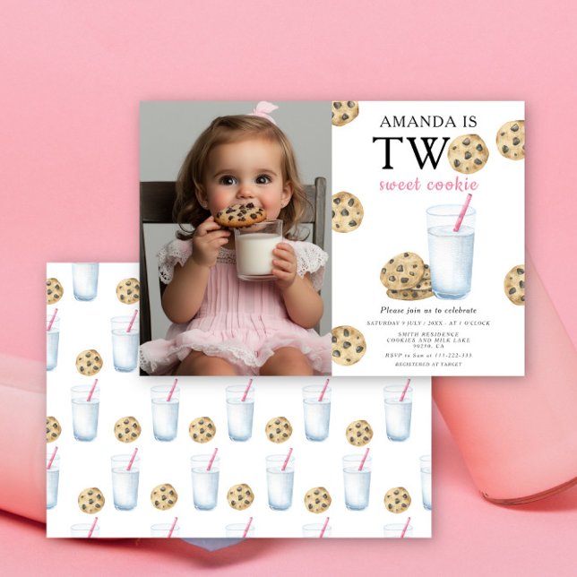 Two Sweet Cookie and Milk Girl First Birthday  Invitation (Creator Uploaded)