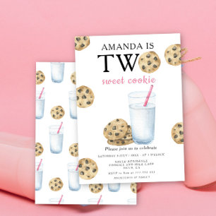 Two Sweet Cookie and Milk Girl First Birthday  Invitation