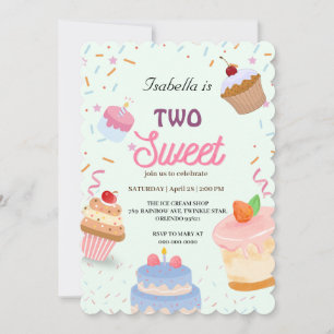 Two Sweet cup cake and Sprinkle 2nd Birthday Girl Invitation
