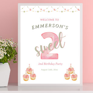 Two Sweet Cupcake 2nd Birthday Welcome Sign