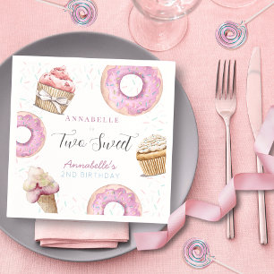 Two Sweet Cupcake & Donuts Girl 2nd Birthday Napkin