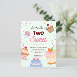 Two Sweet cupcake Sprinkle 2nd Birthday Girly Postcard
