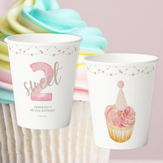 Two Sweet Cute Cupcake 2nd Birthday  Paper Cups
