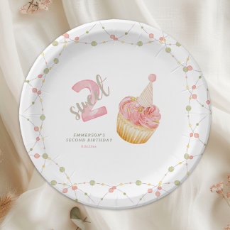Two Sweet Cute Cupcake 2nd Birthday  Paper Plate