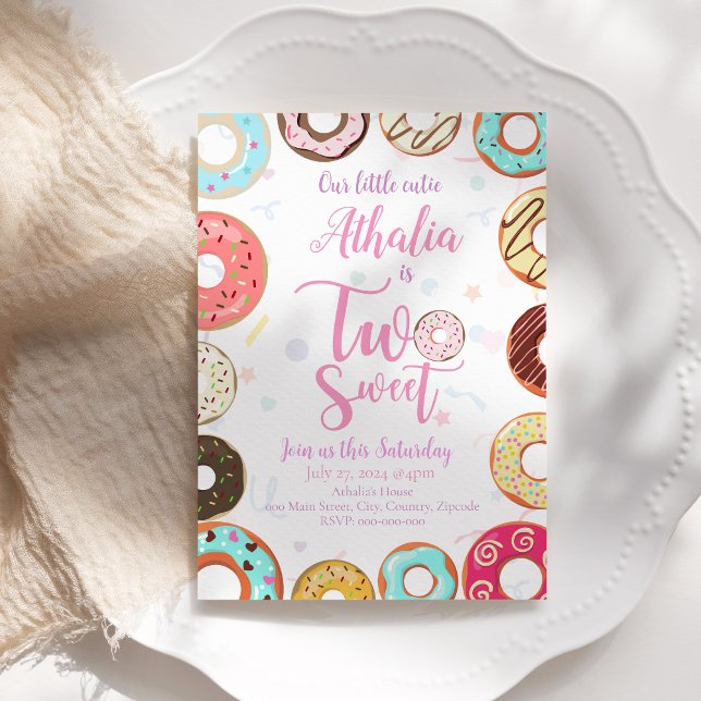 Two Sweet Cute Doughnuts 2nd Birthday Invitation (Creator Uploaded)