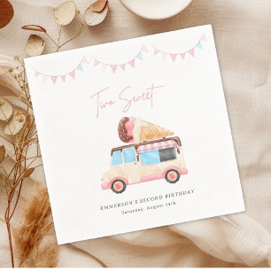 Two Sweet Cute Ice Cream Truck 2nd Birthday Napkin