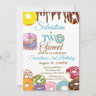 "TWO Sweet" Doughnut 2nd Birthday Invitation