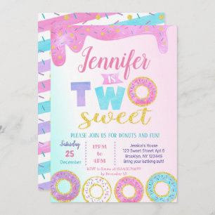Two Sweet Doughnut 2nd Birthday Invitations